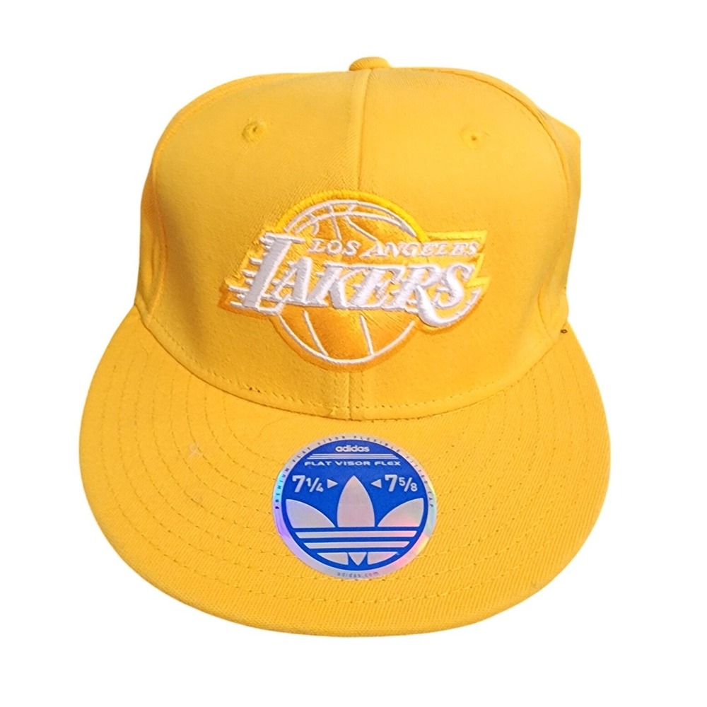 Adidas Los Angeles Lakers Flat Visor Flex Hat Yellow NBA Cap L XL 7 1/4 - 7 5/8